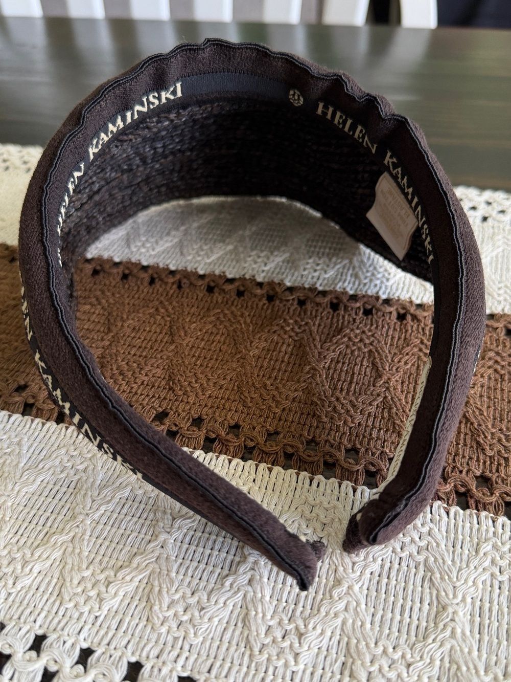 Helen Kaminski Chocolate Brown & Black Bianca Raffia Braid Visor Hat - Picture 4 of 10